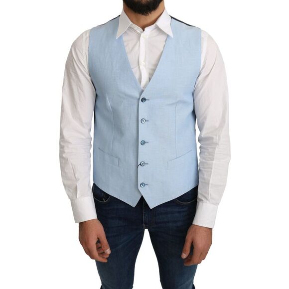 Dolce & Gabbana Blue Viscose Stretch Formal Coat Men's Vest